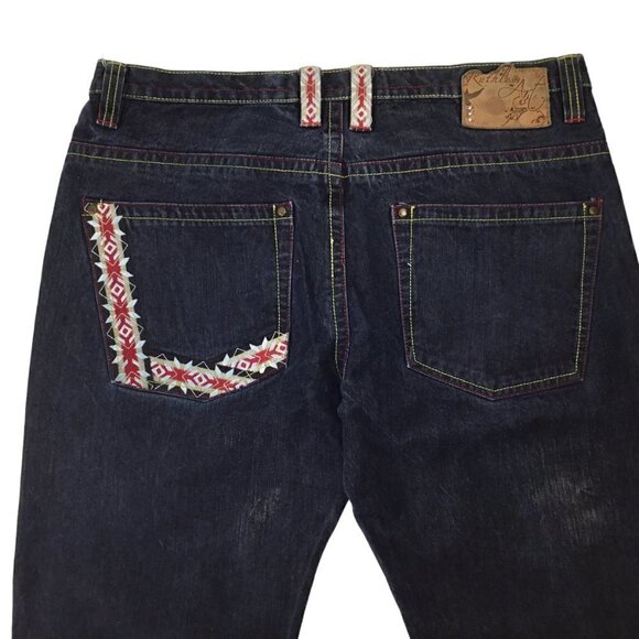 Ruthless Art Embroidered Men's Jeans 36 x 34 Aztec Southwest Phoenix Dark Artful - Picture 6 of 12